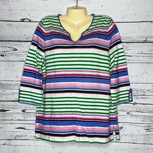 Talbots NWT Size L Stripe Split V-Neckline Linen Blend Sweater Top